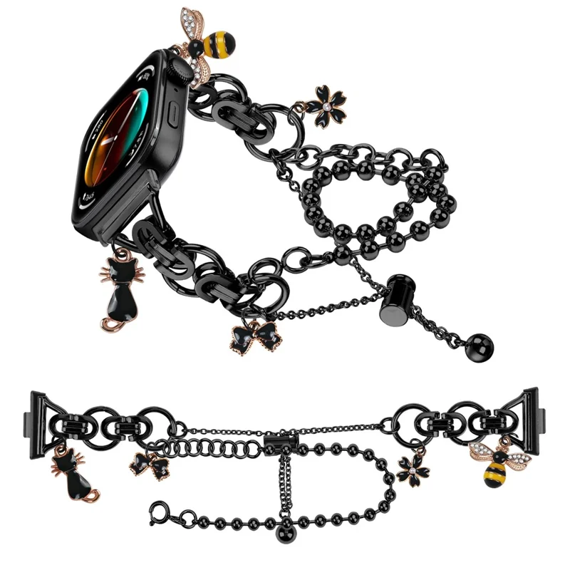 Electroplated Double Chain Link Metal Strap for Huawei Watch Fit 3 / Watch 4 / 4 Pro Watch Band Drawstring Adjustable - Black