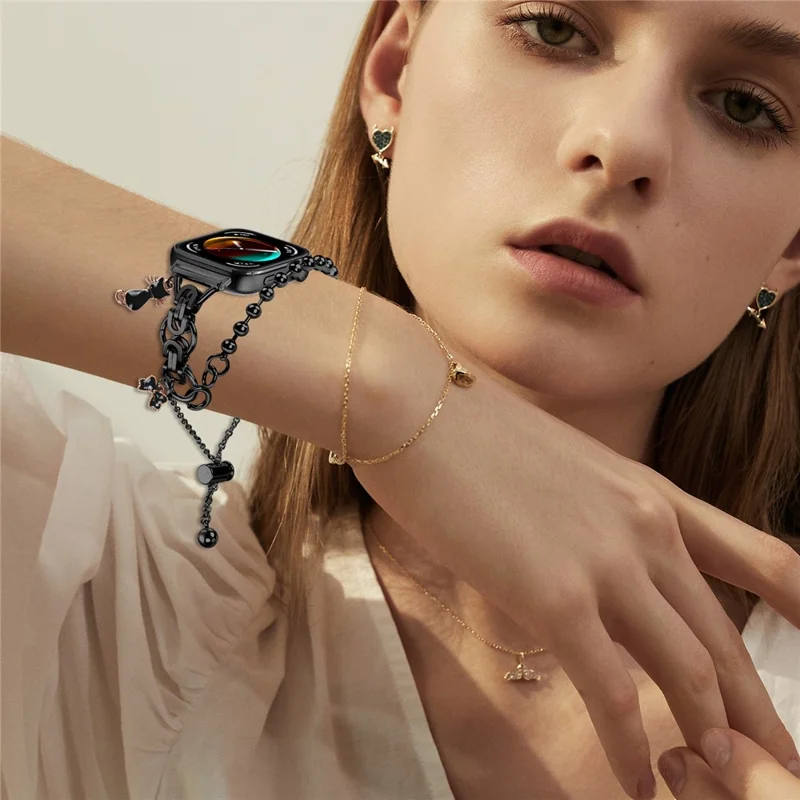 Electroplated Double Chain Link Metal Strap for Huawei Watch Fit 3 / Watch 4 / 4 Pro Watch Band Drawstring Adjustable - Black