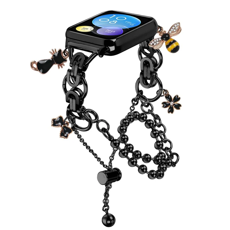 Electroplated Double Chain Link Metal Strap for Xiaomi Smart Band 9 Pro / 8 Pro Watch Band Drawstring Adjustable - Black