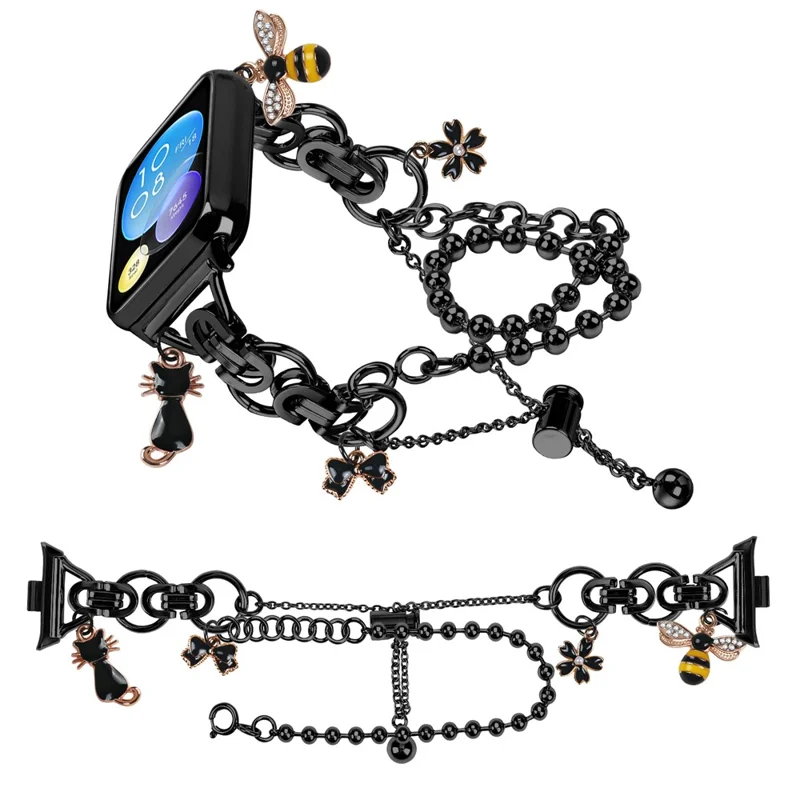 Electroplated Double Chain Link Metal Strap for Xiaomi Smart Band 9 Pro / 8 Pro Watch Band Drawstring Adjustable - Black