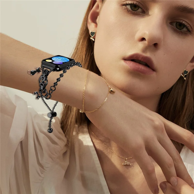 Electroplated Double Chain Link Metal Strap for Xiaomi Smart Band 9 Pro / 8 Pro Watch Band Drawstring Adjustable - Black