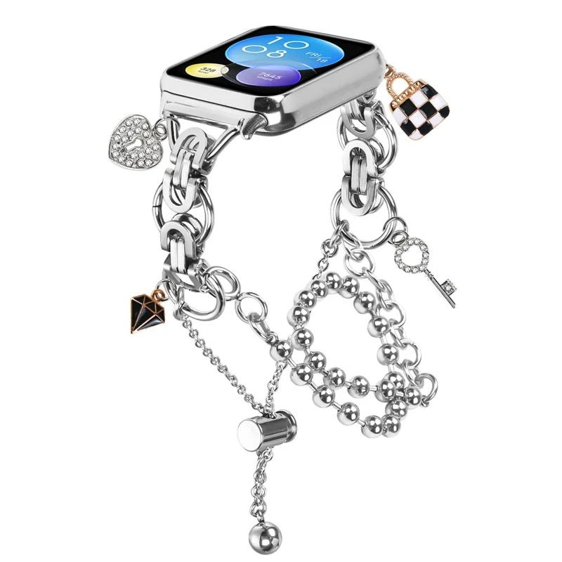 Silver Double Chain Link Metal Strap for Xiaomi Redmi Watch 5 / 4 Watch Band Drawstring Adjustable