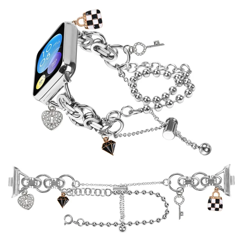 Silver Double Chain Link Metal Strap for Xiaomi Redmi Watch 5 / 4 Watch Band Drawstring Adjustable