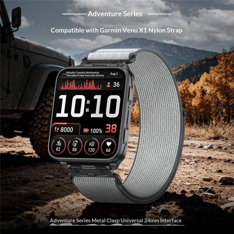 For Garmin Venu X1 Nylon Loop Strap with Metal Connector Quick Release Breathable Watch Band - Grey