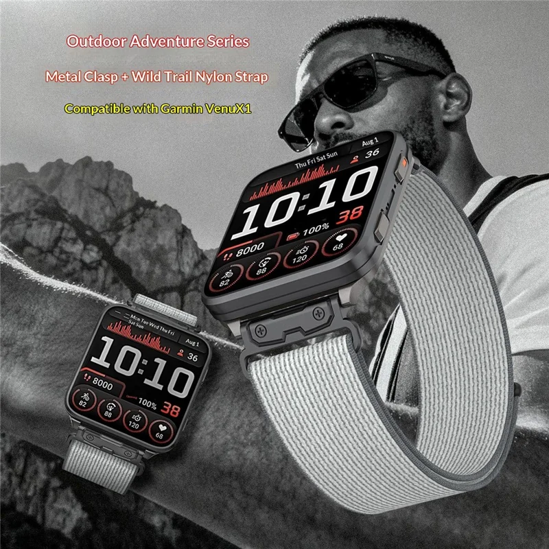 For Garmin Venu X1 Nylon Loop Strap with Metal Connector Quick Release Breathable Watch Band - Grey