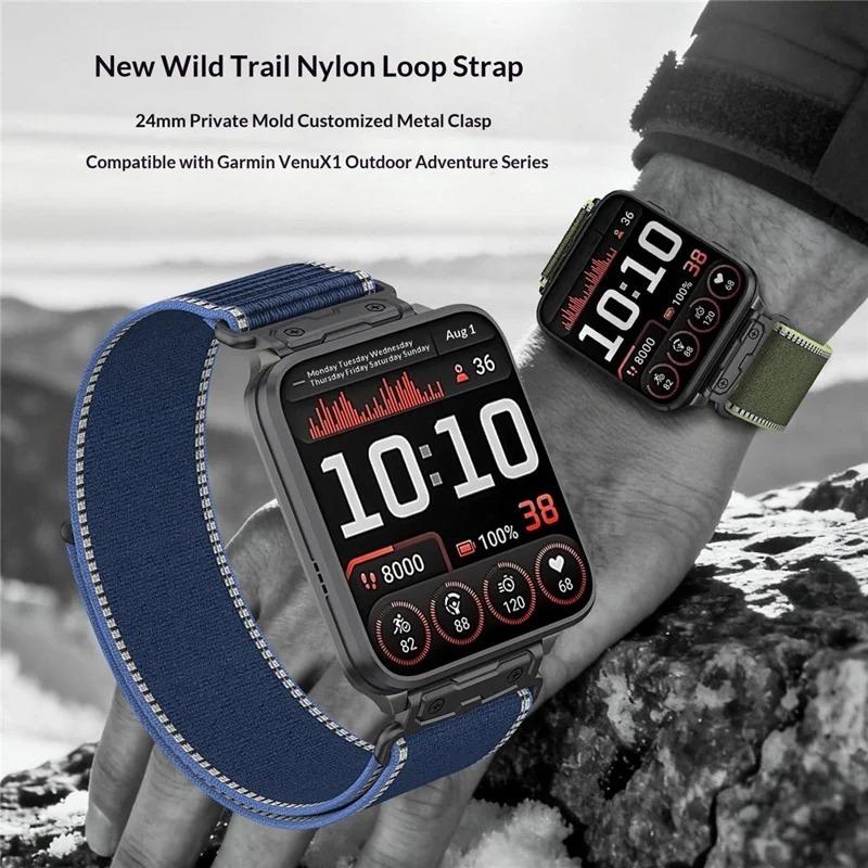 For Garmin Venu X1 Nylon Loop Strap with Metal Connector Quick Release Breathable Watch Band - Grey