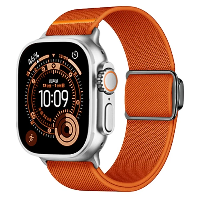 Magnetic Nylon Band for Apple Watch Ultra 3 2 1 49mm  /  Series 11 10 46mm  /  9 8 7 45mm  /  SE3 SE2 SE 6 5 4 44mm  /  3 2 1 42mm Adjustable Elastic Watch Strap - Orange
