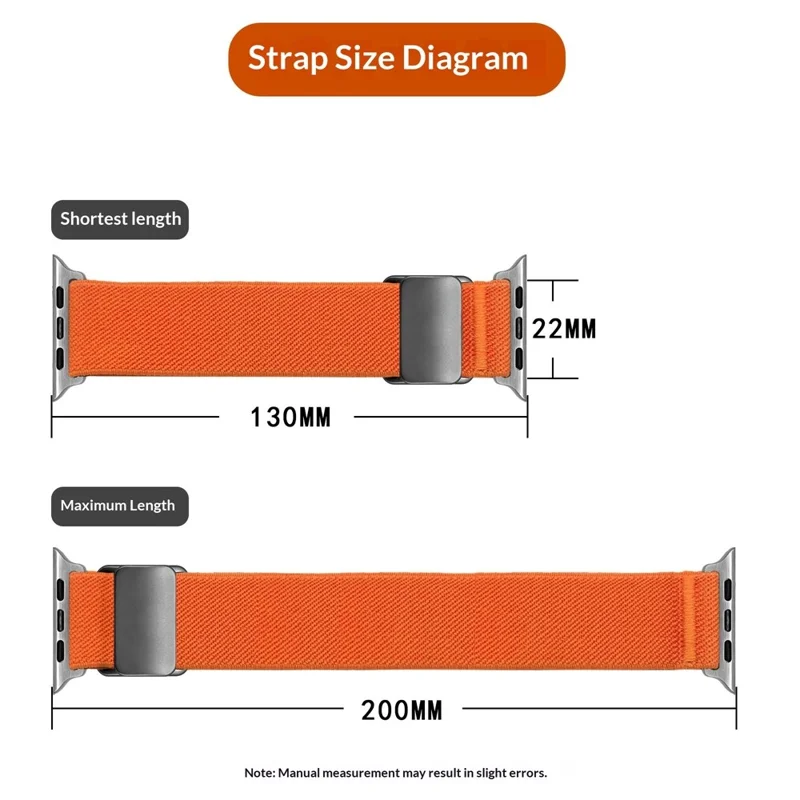 Magnetic Nylon Band for Apple Watch Ultra 3 2 1 49mm  /  Series 11 10 46mm  /  9 8 7 45mm  /  SE3 SE2 SE 6 5 4 44mm  /  3 2 1 42mm Adjustable Elastic Watch Strap - Orange