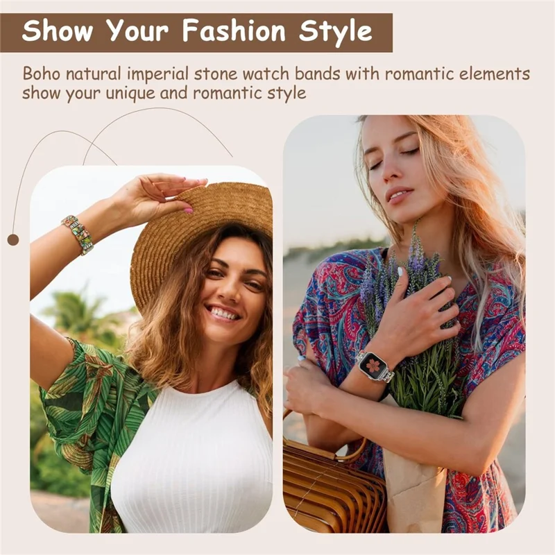 Ceramic + Metal Strap for Apple Watch Series 11 10 42mm  /  9 8 7 41mm  /  SE3 SE2 SE 6 5 4 40mm  /  3 2 1 38mm Attractive Bracelet Watch Band - Colorful