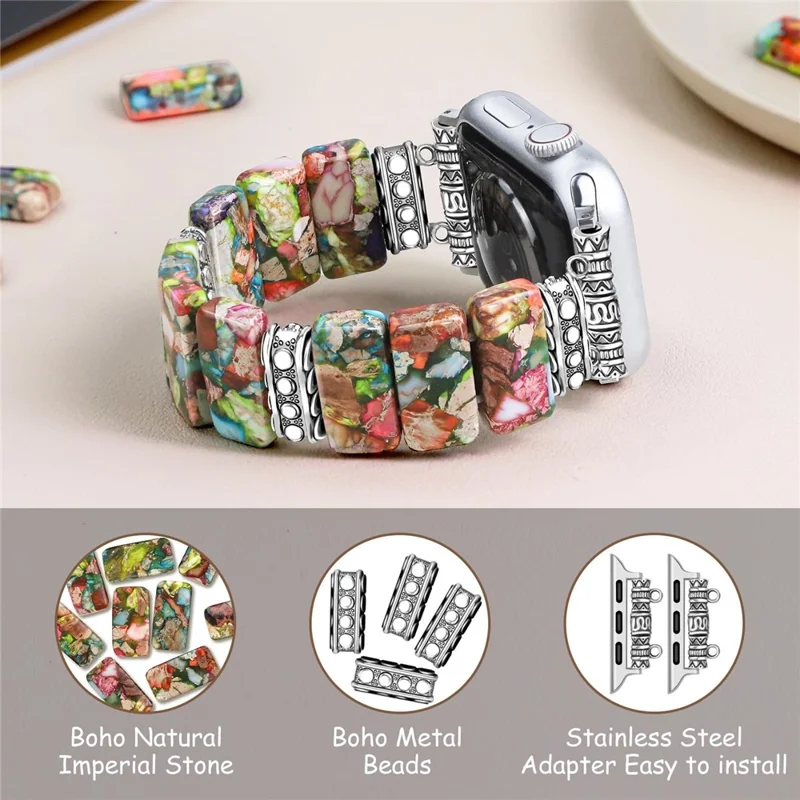 Ceramic + Metal Strap for Apple Watch Ultra 3 2 1 49mm  /  Series 11 10 46mm  /  9 8 7 45mm  /  SE3 SE2 SE 6 5 4 44mm  /  3 2 1 42mm Attractive Bracelet Watch Band - Colorful