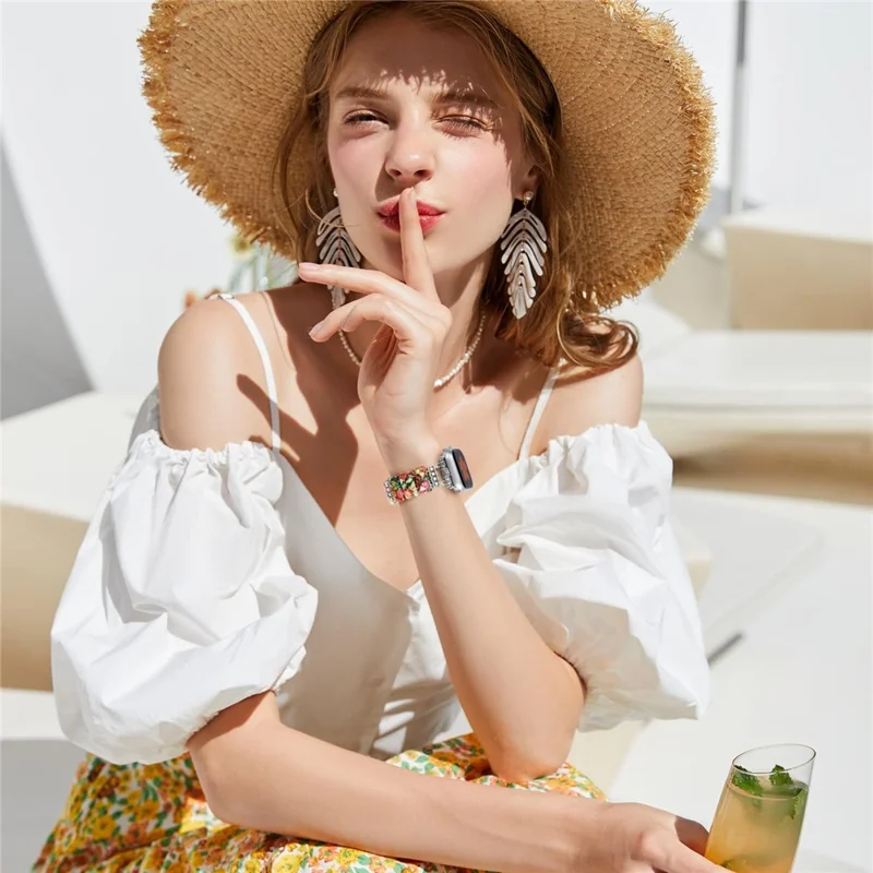 Ceramic + Metal Strap for Apple Watch Ultra 3 2 1 49mm  /  Series 11 10 46mm  /  9 8 7 45mm  /  SE3 SE2 SE 6 5 4 44mm  /  3 2 1 42mm Attractive Bracelet Watch Band - Colorful