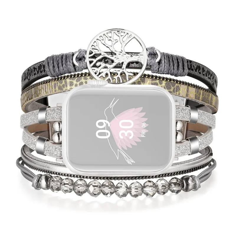 Echtes Leder + Metallarmband für Apple Watch Series 11 10 42mm / 9 8 7 41mm / SE3 SE2 SE 6 5 4 40mm / 3 2 1 38mm Mehrschichtiges Armband mit Faltverschluss – Grau