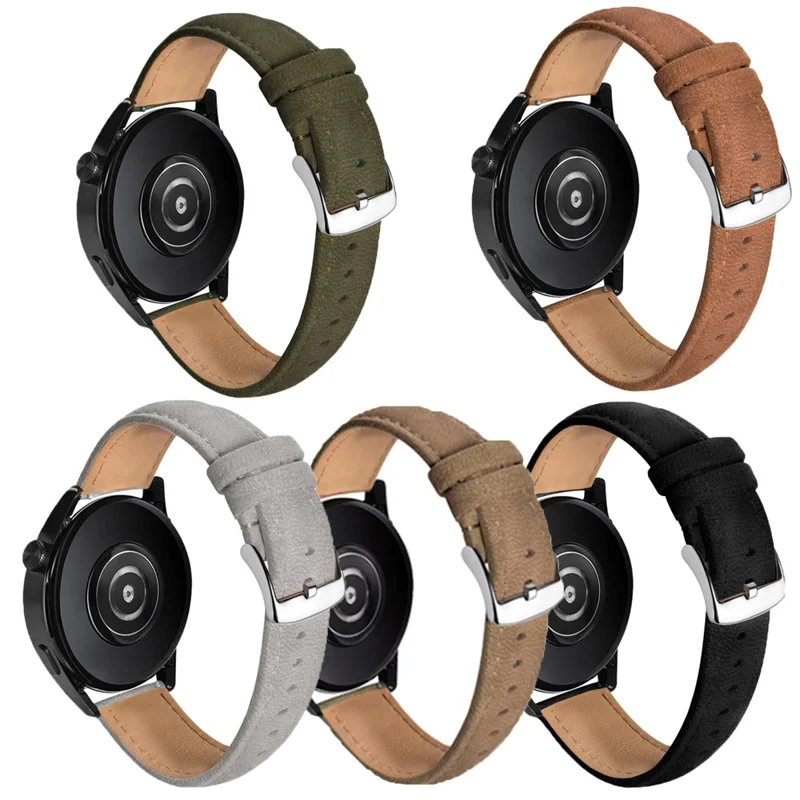 22mm Top Layer Genuine Cow Leather Strap for Huawei Watch GT 5 Pro / 5 / 4 46mm / Samsung Galaxy Watch3 45mm Quick Release Watch Band - Army Green
