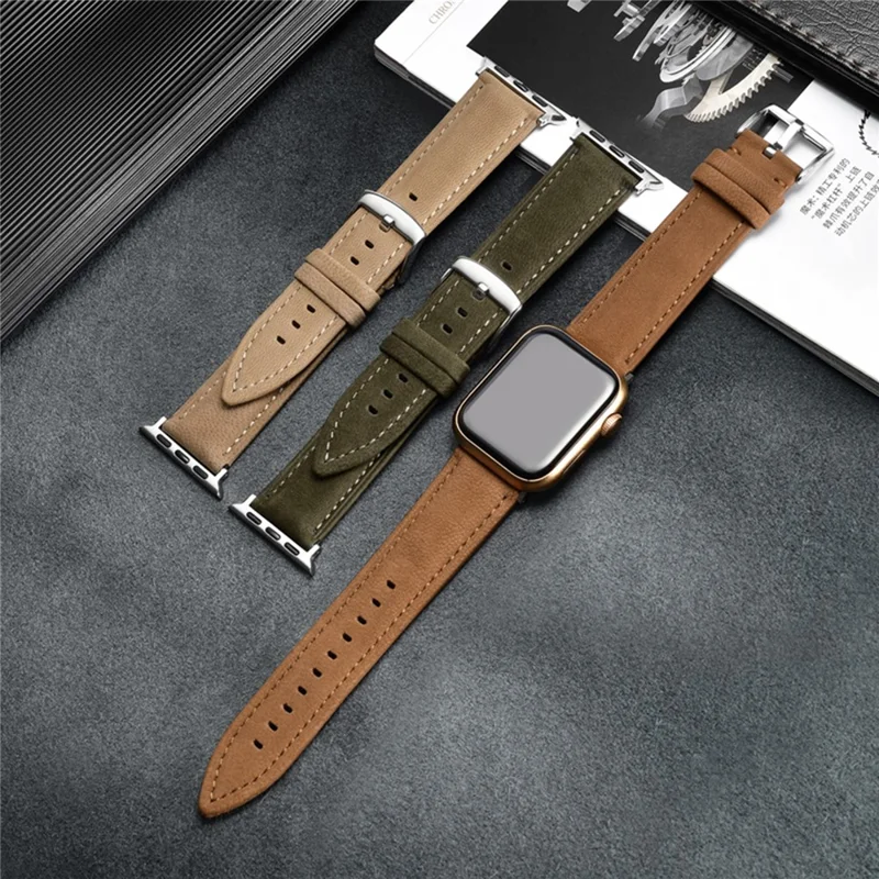Top Layer Genuine Cow Leather Strap for Apple Watch Ultra 3 2 1 49mm  /  Series 11 10 46mm  /  9 8 7 45mm  /  SE3 SE2 SE 6 5 4 44mm  /  3 2 1 42mm Quick Release Watch Band - Dark Brown