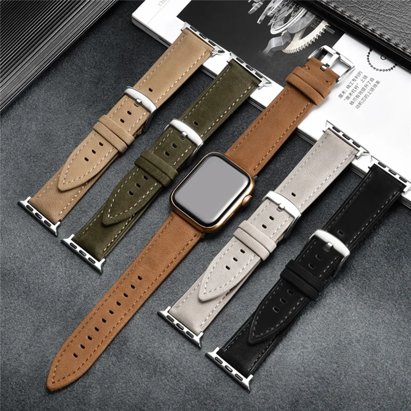 Top Layer Genuine Cow Leather Strap for Apple Watch Ultra 3 2 1 49mm  /  Series 11 10 46mm  /  9 8 7 45mm  /  SE3 SE2 SE 6 5 4 44mm  /  3 2 1 42mm Quick Release Watch Band - Dark Brown