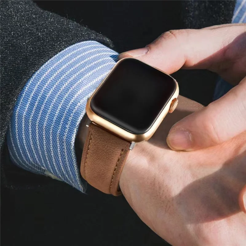 Top Layer Genuine Cow Leather Strap for Apple Watch Ultra 3 2 1 49mm  /  Series 11 10 46mm  /  9 8 7 45mm  /  SE3 SE2 SE 6 5 4 44mm  /  3 2 1 42mm Quick Release Watch Band - Dark Brown