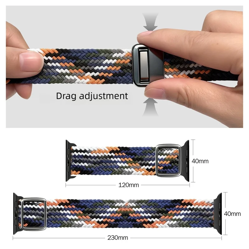 Magnetic Nylon Band for Apple Watch Series 11 10 42mm  /  9 8 7 41mm  /  SE3 SE2 SE 6 5 4 40mm  /  3 2 1 38mm Adjustable Braided Watch Strap - Multi-color