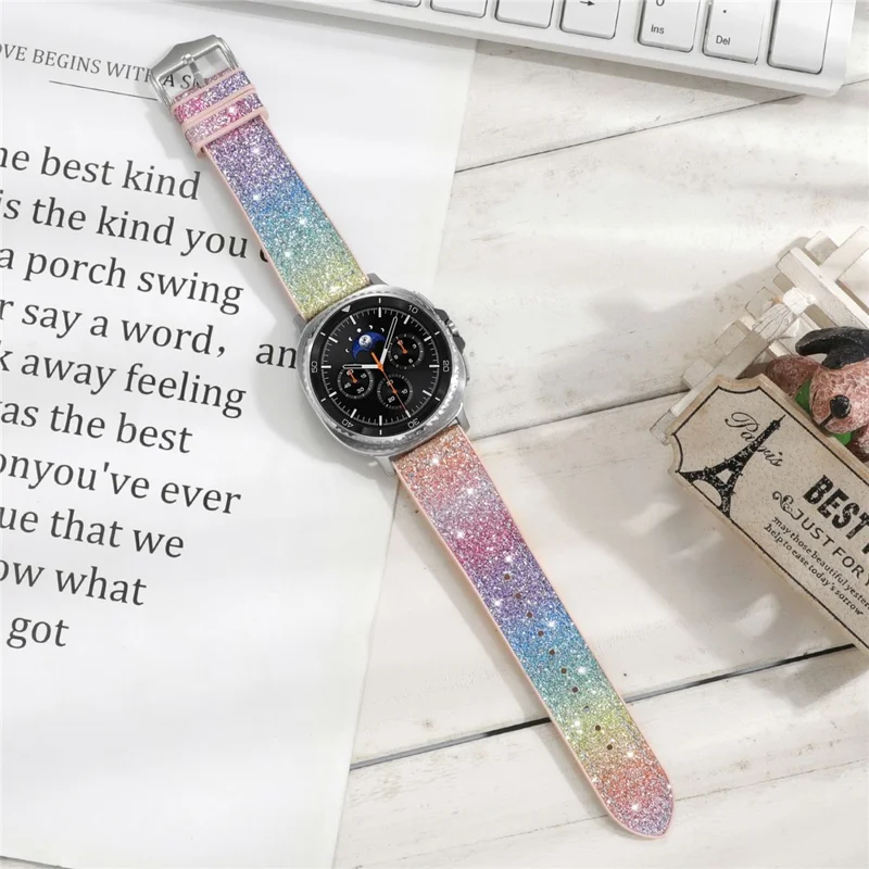 Glitter Decor PU + Silicone Strap for Samsung Galaxy Watch8 Classic 46mm  /  Watch8 44mm  /  40mm Replacement Watch Band - Rainbow