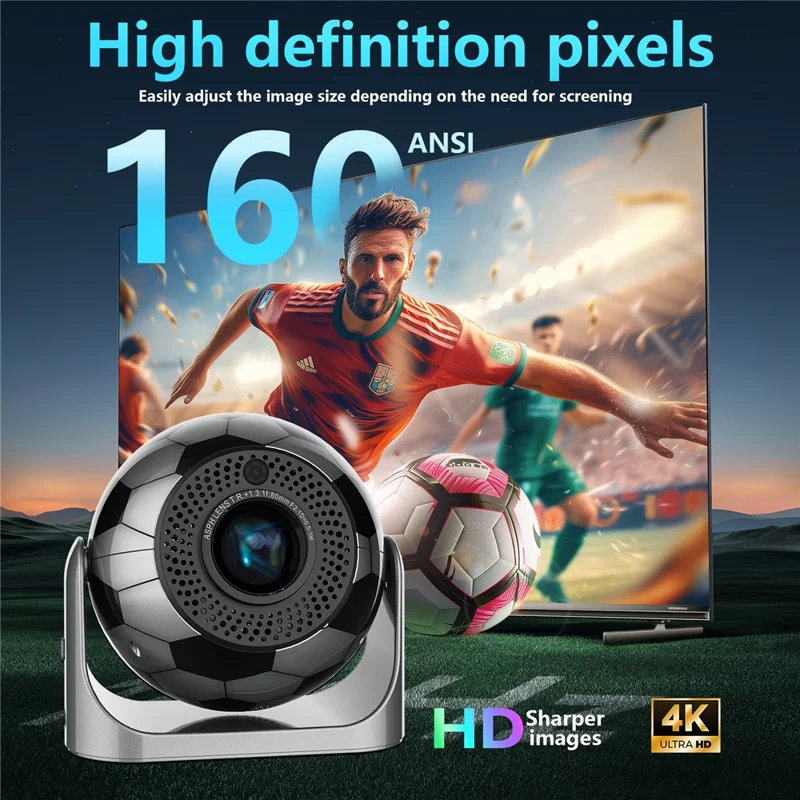 JY360 Football Shape Portable Projector Android 13.0 Auto Focus Mini Projector 2.4G  /  5G WiFi 6 for Home Theater - Iron Grey  /  US Plug