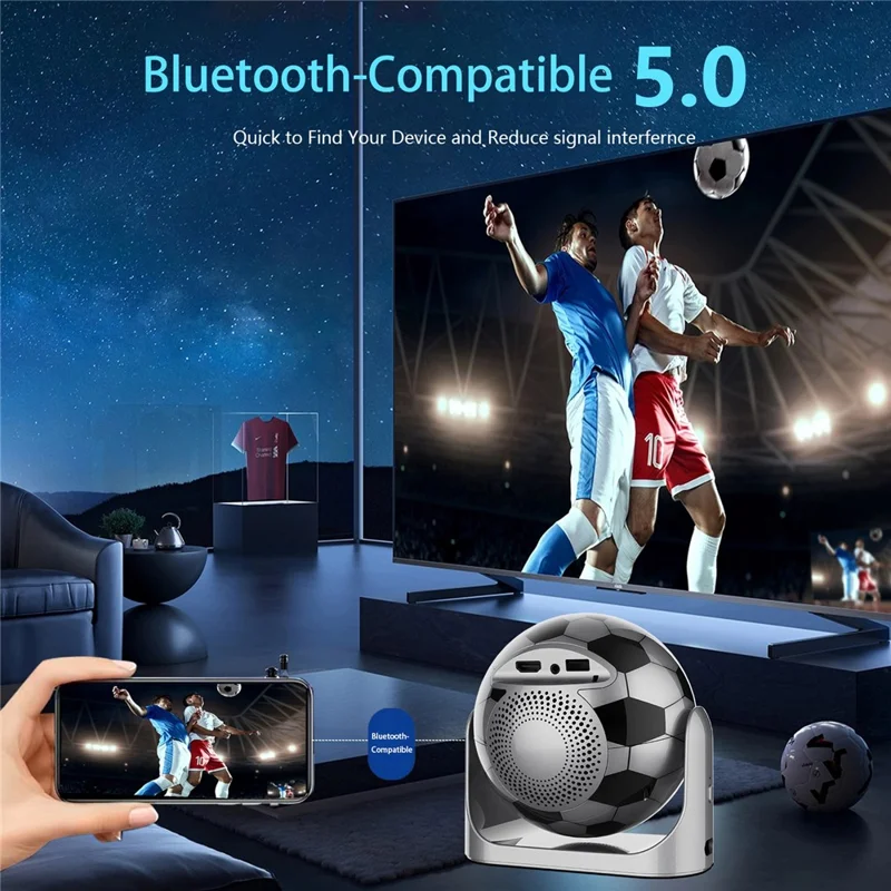 JY360 Football Shape Portable Projector Android 13.0 Auto Focus Mini Projector 2.4G  /  5G WiFi 6 for Home Theater - Iron Grey  /  US Plug