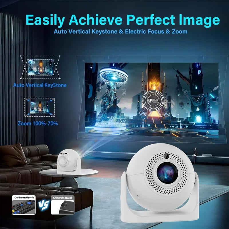 JY360 Football Shape Portable Projector Android 13.0 Auto Focus Mini Projector 2.4G  /  5G WiFi 6 for Home Theater - White  /  US Plug