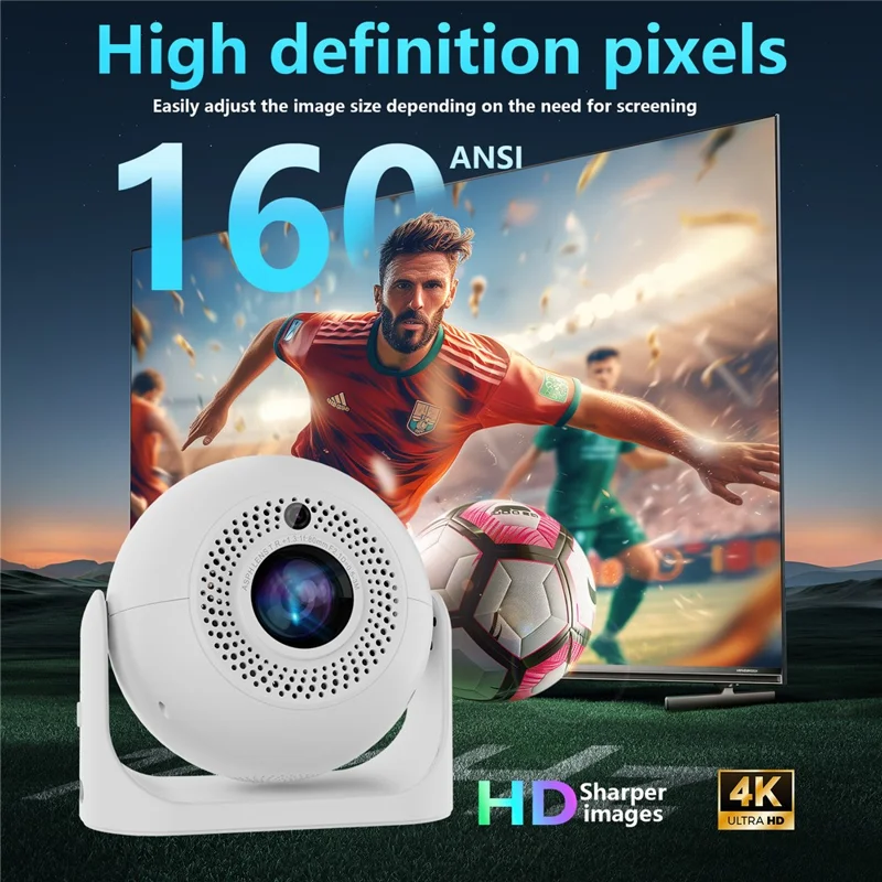 JY360 Football Shape Portable Projector Android 13.0 Auto Focus Mini Projector 2.4G  /  5G WiFi 6 for Home Theater - White  /  US Plug