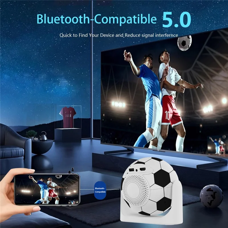 JY360 Football Shape Portable Projector Android 13.0 Auto Focus Mini Projector 2.4G  /  5G WiFi 6 for Home Theater - White Grey  /  EU Plug