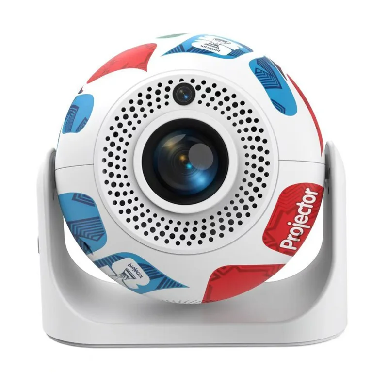 JY360 Football Shape Portable Projector Android 13.0 Auto Focus Mini Projector 2.4G  /  5G WiFi 6 for Home Theater - Red Blue / US Plug
