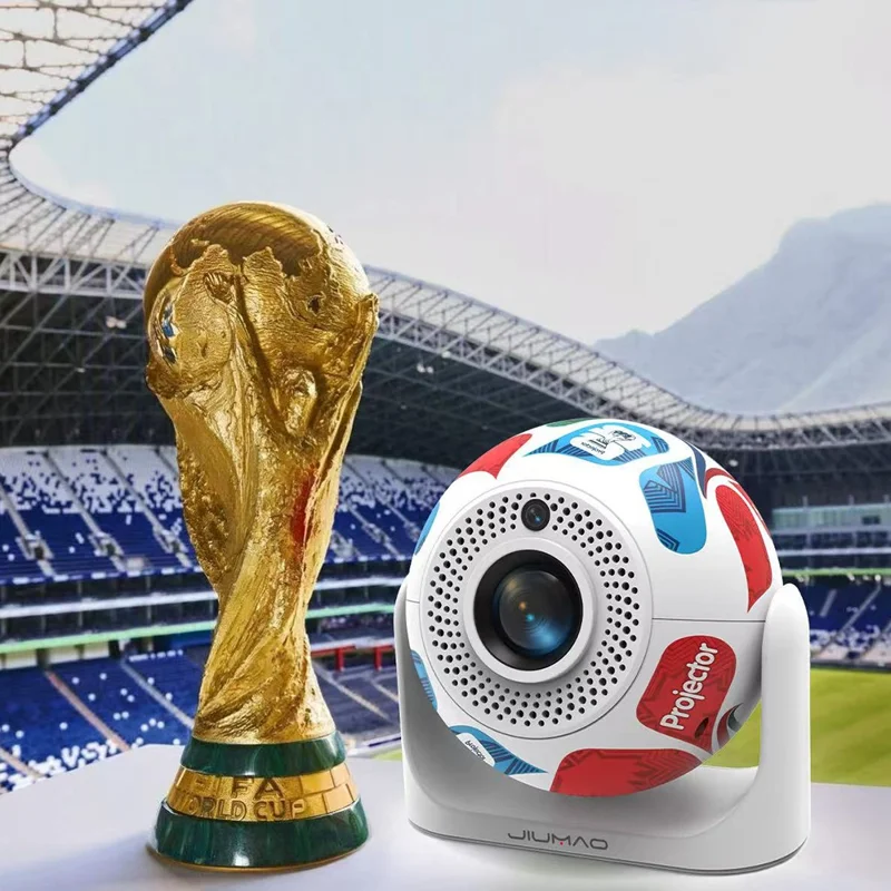 JY360 Football Shape Portable Projector Android 13.0 Auto Focus Mini Projector 2.4G  /  5G WiFi 6 for Home Theater - Red Blue / US Plug
