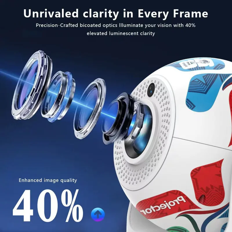 JY360 Football Shape Portable Projector Android 13.0 Auto Focus Mini Projector 2.4G  /  5G WiFi 6 for Home Theater - Red Blue / US Plug