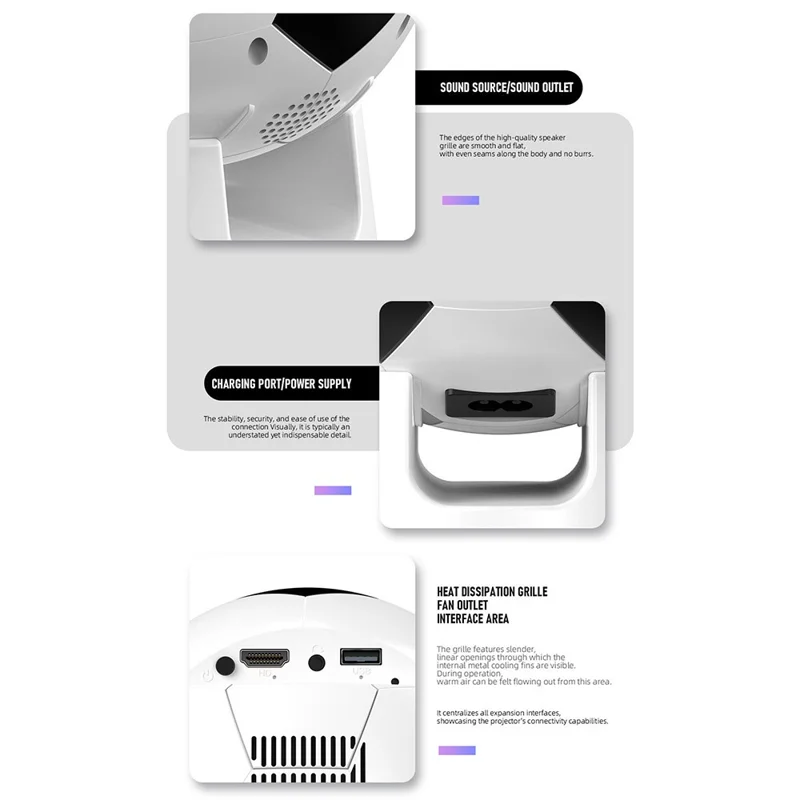 YT600 Football Design Projector Android 13.0 Portable Mini Projector with 2.4G / 5G WiFi 6 BT5.4 170 ANSI for Home Theater - US Plug