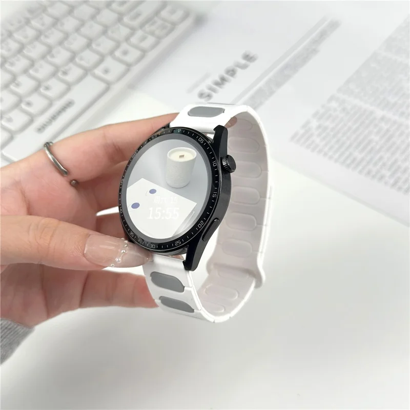 18mm Oval Design Magnetic Strap for Garmin Venu 3S / 2S / Forerunner 265S / 255S Silicone Watch Band Dual Color - White / Grey
