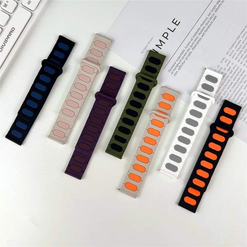 18mm Oval Design Magnetic Strap for Garmin Venu 3S / 2S / Forerunner 265S / 255S Silicone Watch Band Dual Color - White / Grey