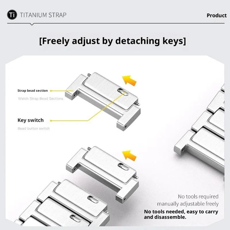22mm Full Removable Metal Strap for Huawei Watch GT 6 Pro 46mm / Oppo Watch X / X2 / 4 Pro One-Bead Titanium Watch Band - Silver