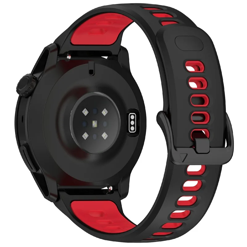 22mm Dual Color Silicone Strap for Coros Pace 4 Quick Release Watch Band with Snap Button - Black / Red