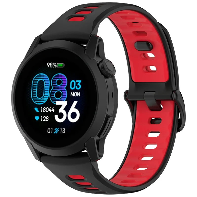 22mm Dual Color Silicone Strap for Coros Pace 4 Quick Release Watch Band with Snap Button - Black / Red