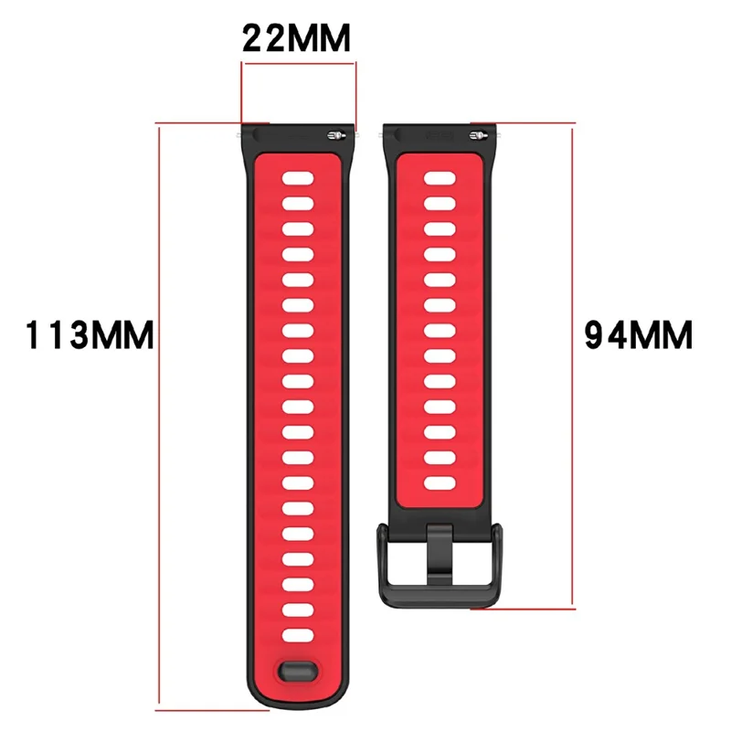 22mm Dual Color Silicone Strap for Coros Pace 4 Quick Release Watch Band with Snap Button - Black / Red