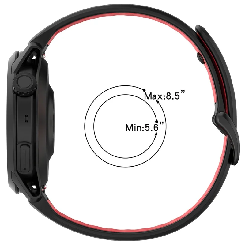 22mm Dual Color Silicone Strap for Coros Pace 4 Quick Release Watch Band with Snap Button - Black / Red