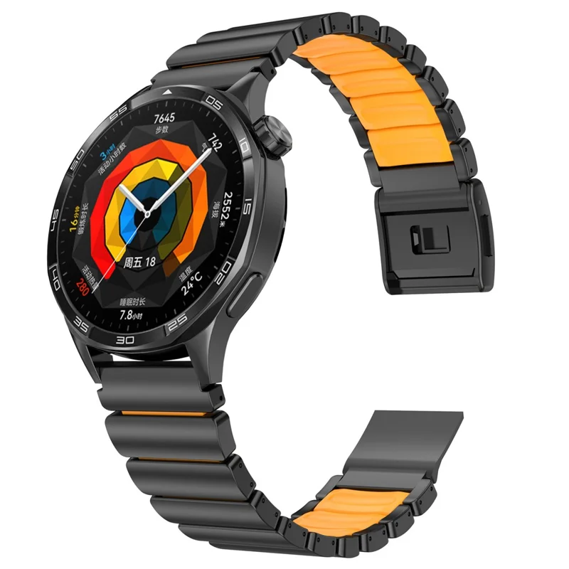 22mm Rubber + Titanium Alloy Strap for Huawei Watch GT 6 Pro  /  6  /  5 Pro  /  5  /  4  /  3  /  2 46mm Replacement Watch Band - Black  /  Orange