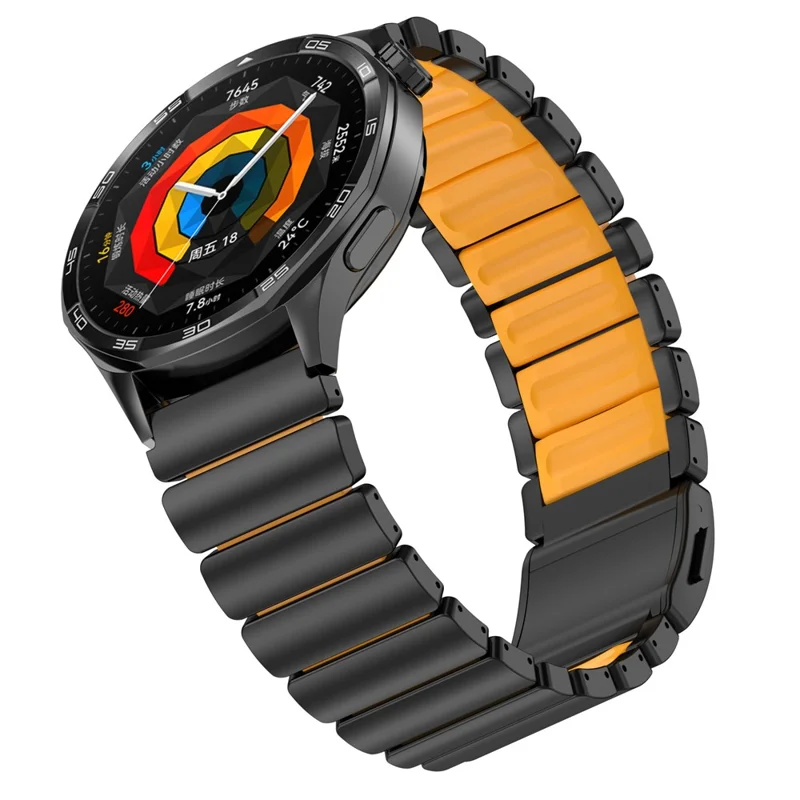 22mm Rubber + Titanium Alloy Strap for Huawei Watch GT 6 Pro  /  6  /  5 Pro  /  5  /  4  /  3  /  2 46mm Replacement Watch Band - Black  /  Orange