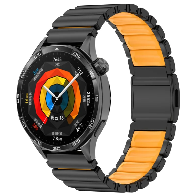 22mm Rubber + Titanium Alloy Strap for Huawei Watch GT 6 Pro  /  6  /  5 Pro  /  5  /  4  /  3  /  2 46mm Replacement Watch Band - Black  /  Orange