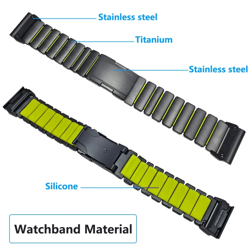 26mm Quick Release Rubber + Titanium Alloy Strap for Garmin Fenix 8 Pro AMOLED 51mm  /  8 51mm  /  Enduro 3  /  Enduro 2 Watch Band - Black  /  Green