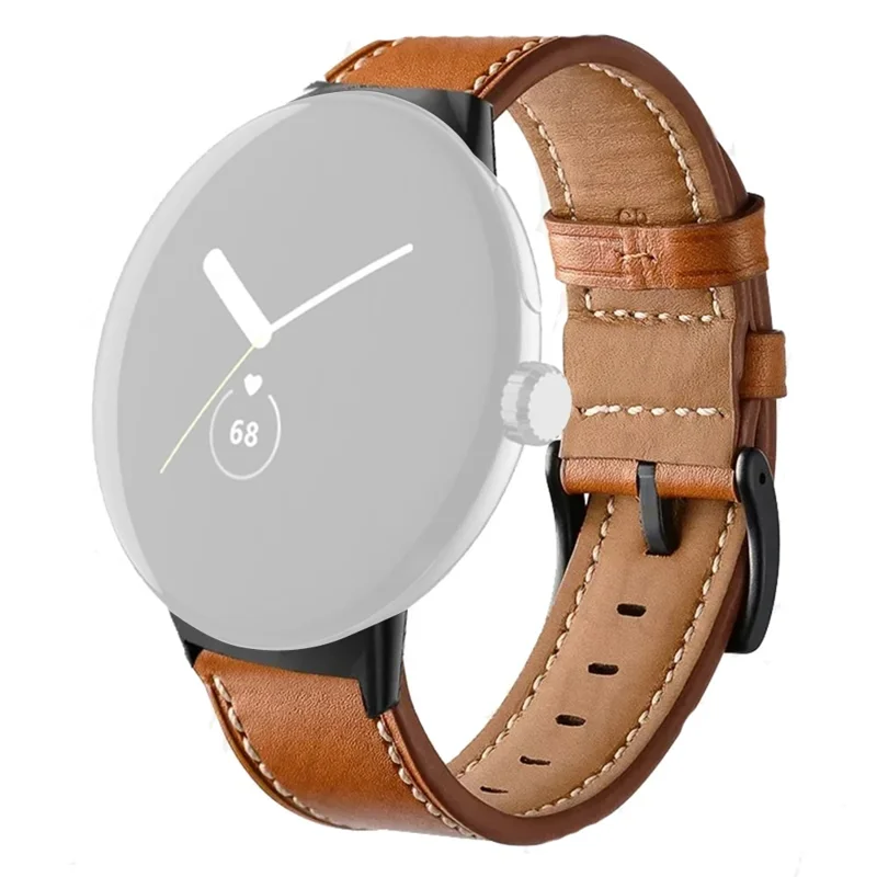 Fiber Leather Watch Band for Google Pixel Watch 4 45mm / Watch 3 45mm Stitching Line Quick Release Replacement Strap - Brown