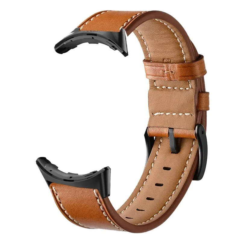Fiber Leather Watch Band for Google Pixel Watch 4 45mm / Watch 3 45mm Stitching Line Quick Release Replacement Strap - Brown