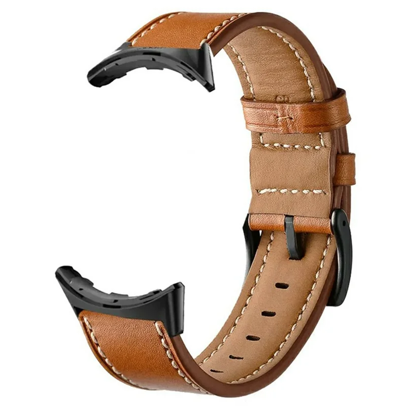 Fiber Leather Watch Band for Google Pixel Watch 4 41mm / 3 41mm / Watch 2 / Watch Stitching Line Quick Release Replacement Strap - Brown