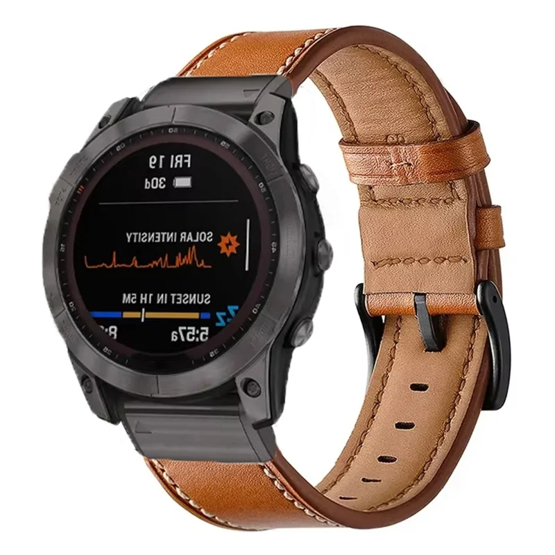 22mm White Stitch Quick Release Watch Band for Garmin Fenix 8 Pro AMOLED 47mm / 8 47mm / Fenix E 47mm Fiber Leather Replacement Strap - Brown
