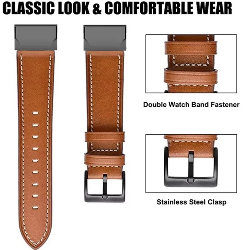 22mm White Stitch Quick Release Watch Band for Garmin Fenix 8 Pro AMOLED 47mm / 8 47mm / Fenix E 47mm Fiber Leather Replacement Strap - Brown