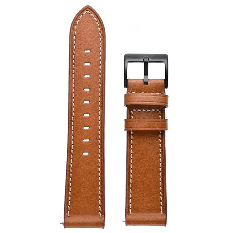 22mm Fiber Leather Watch Band for Huawei Watch GT 6 Pro / 6 / 5 Pro / 5 / 4 / 3 / 2 46mm Stitching Line Quick Release Replacement Strap - Brown