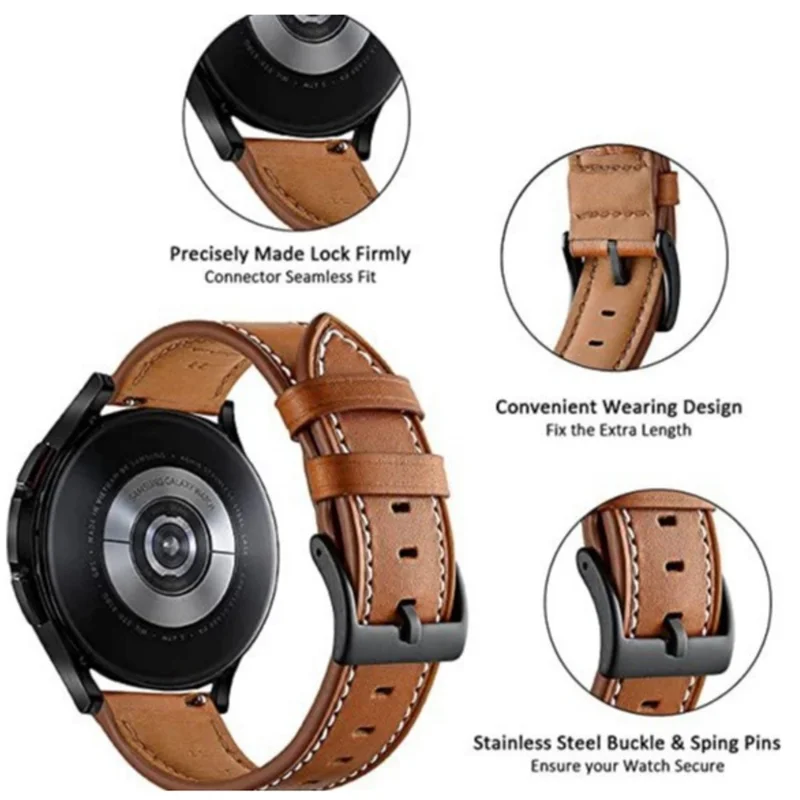 22mm Fiber Leather Watch Band for Huawei Watch GT 6 Pro / 6 / 5 Pro / 5 / 4 / 3 / 2 46mm Stitching Line Quick Release Replacement Strap - Brown