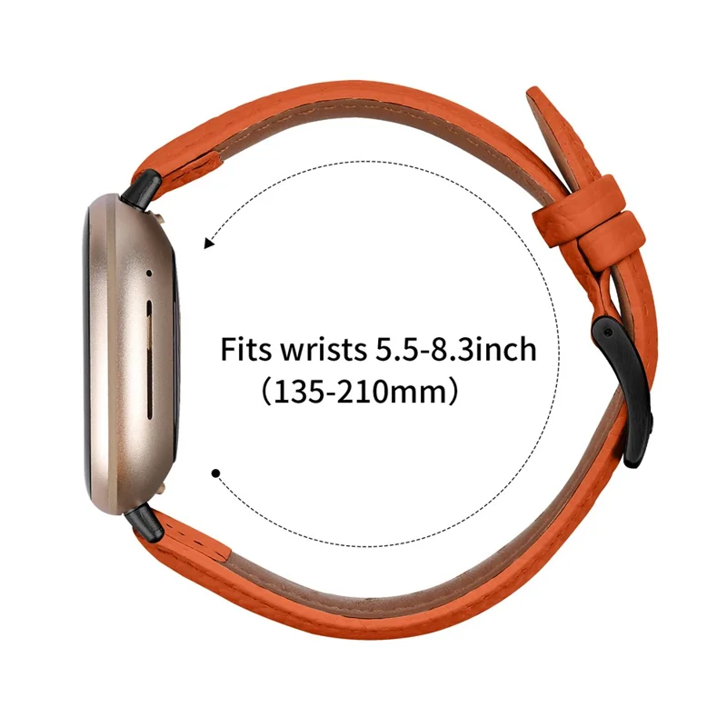 Litchi Textured Genuine Cow Leather Strap with Electroplated Buckle for Fitbit Versa 4  /  Sense 2 Pointed-End Watch Band - Orange / Black